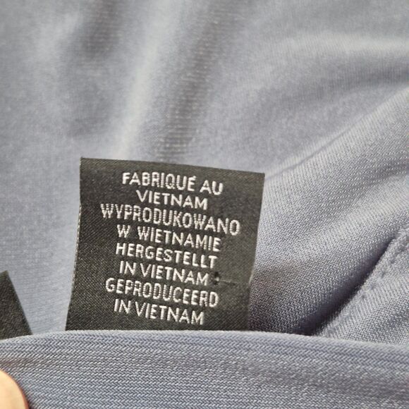 Tahari Faux Wrap Stretch Side Tie Blouse Size Medium Steel Blue Coquette Office - Picture 9 of 14